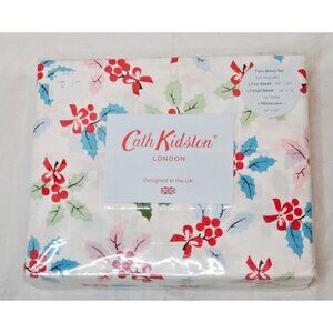 Cath Kidston London Christmas Holly Multi Twin Sheet Set 100% Cotton Percale